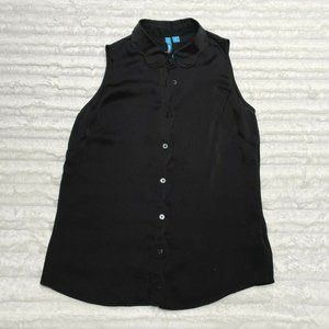 L’Amour by Nanette Lepore Blouse Size Small S Black Scalloped Edge Silky Top